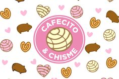 the logo for cafetto and chime is surrounded by heart shaped cookies on a white background