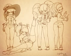 three cartoon girls are standing next to each other