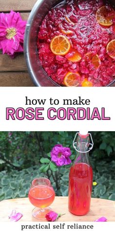 how to make rose cordial in a pot with flowers and oranges on the side