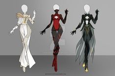 four different types of female character costumes