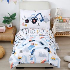 PRICES MAY VARY. 【PACKAGE INCLUDE】This 4 pieces toddler bed set for boys includes: 1 piece 42 inches x 57 inches toddler comforter, 1 piece 28inches x 52inches+7.9inches fitted sheet, 1 piece 45inches x 60inches flat sheet, and 1 piece 20 inches x 30inches standard pillowcase. Perfectly fit the size of children's toddler bed, it can transform a new sleeping environment for the child's room, and it is a magic weapon to attract kids to love their bedroom. 【MATERIAL】100% microfiber polyester. High- Boys Bedding Sets, Kids Comforter Sets, Toddler Comforter, Kids Comforters, Colorful Comforter, Toddler Bedding, Toddler Bed Set, Bedding Kids, Patterned Bedding