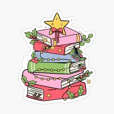 a stack of books with a star on top