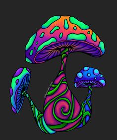 a colorful mushroom with swirls on it's head is shown in this image