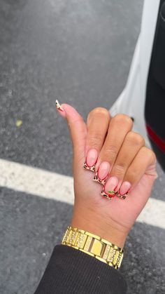 Cute And Short Nails, Gel X With Charms, Birthday Nail Set Short, Cute And Classy Nails, Exotic French Tip Nails, Non French Tip Nails, Cute French Tips With Designs, Cheetah French Nails, Slim Duck Nails