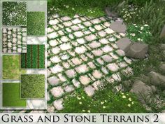 the grass and stone terrains 2 is shown in several different colors, sizes and textures