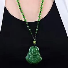 Carved Green Jade Buddha Necklace. Will Be Energetically Charged By A Reiki Master Casual Green Necklace For Gift, Handmade Green Casual Necklaces, Casual Green Handmade Necklaces, Casual Green Handmade Necklace, Casual Black Necklace For Gift, Casual Green Necklace, Jade Buddha Necklace, Fire Necklace, Jade Buddha