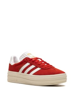 Find ADIDAS Gazelle Bold Suede Low-top Sneakers on Editorialist. cardinal red/optical white calf suede signature 3-Stripes logo logo-print tongue branded insole round toe front lace-up fastening platform sole Gazelle Platform, Adidas Platform Sneakers, Red Platform Shoes, Adidas Gazelle Bold, Gazelle Bold, Red Platform, Paris Chic, Sole Sneakers, Red Sole