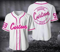 a baseball jersey with the name custom next to a ball on a black and white background