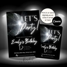 a party flyer with a disco ball in the background and an ad for it's birthday