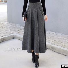 Fisdy - Womens High-Waisted A-Line Maxi Skirt with Thick Ruffled Hem and Umbrella Design Stylish Umbrella, High Waist Maxi Dress, Flare Maxi Skirt, Short Pollera, Plaid Wool Skirt, Umbrella Skirt, High Waisted Maxi Skirt, Pleated Maxi Skirt, Half Skirt