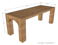 a wooden table with measurements for the legs