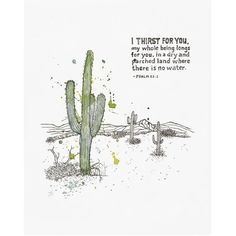 a card with an illustration of a cactus and the words, i thirst for you