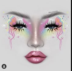 Rainbow Undereye, Butterfly Ideas, Digital Face, Holloween Makeup, Makeup Charts, Under Eye Makeup, Face Charts, Makeup Drawing, Makeup Face Charts