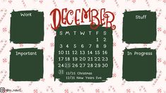 the december calendar is shown with candy canes