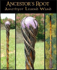 Ancestor's Root Amethyst Crystal Magic Wizard Wand Wizard Magic, Wooden Wand, Witch Wand, Creation Art, Crystal Magic