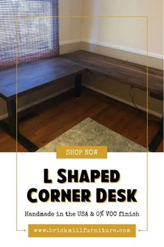 the corner desk has been made from wood and is ready to be used as a bench