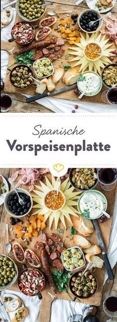 an image of a table full of food with the words spanish vorspiensplatee