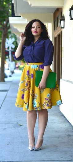 work-outfit-ideas-for-plus-sized-women Afrikaanse Mode, Fashion Skirts, Yellow Skirt, Traje Casual, Summer Work Outfits, Plus Size Fashion For Women, Mode Inspiration