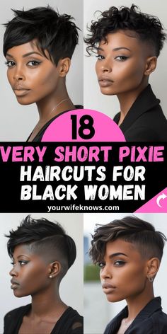 Pixie Haircuts For Black Women, Red Pixie Haircut, Pixie Cut Shaved Sides, Very Short Pixie, Spring Haircuts, Haircuts For Black Women, Big Personality