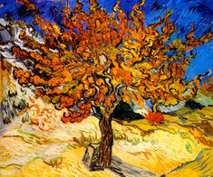 a painting of a tree with yellow leaves