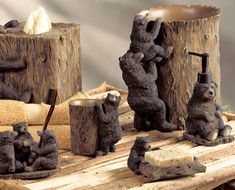 the bear figurines are made out of wood