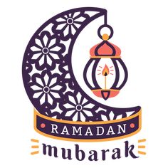 the raman mubarak logo is shown in purple and orange, with an intricate crescent