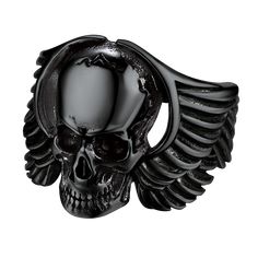 Punk skull wings ring can incredibly boost your confidence and greatly show your personality holding its own in any situation.The gothic skull ring is made of hypoallergenic stainless steel. Gift for boyfriend, fathers and friends with our Gothic skull head jewelry on Christmas, Halloween, Valentine’s Day, Thanksgiving Day etc.   SPU:  PSR40031  Collection:  Gothic  Material：Stainless Steel  Size: US 07-14  Weight: 11g  Ring Height: 19.3mm  Clean it with a soft dry cloth.  Keep away from water a Skeleton Band, Band Rings For Men, Wings Ring, Skull Wings, Mens Skull Rings, Winged Skull, Bone Ring, Punk Skull, Skull Rings