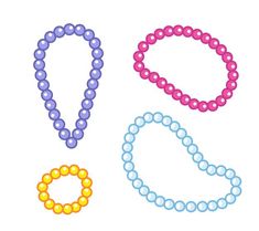 beaded necklaces and bracelets are shown in three different colors on a white background