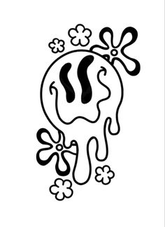 a black and white drawing of an elephant with flowers