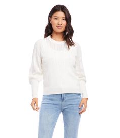 A charming pointelle stitch adds an airy, lightweight feel to this sweater detailed with billowy blouson sleeves. This lightweight sweater is perfect for warmer weather. Leg Of Mutton Sleeve, Pointelle Sweater, Adidas Forum