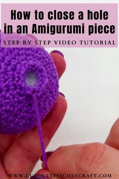 someone is crocheting a hole in an amigurmi piece with the text how to close a hole in an amigurmi piece