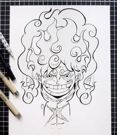 a drawing of a clown with curly hair