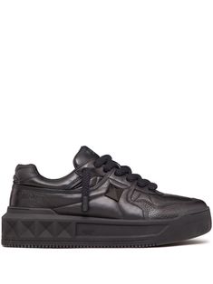 black nappa leather signature Roman Stud detailing logo-print tongue perforated toebox round toe front lace-up fastening flatform sole Colour Theme, Playing Basketball, Running Trainers, Sandals Slippers, Latest Sneakers, Shoes High, Running Sports, Heels Sandals, Product Pictures