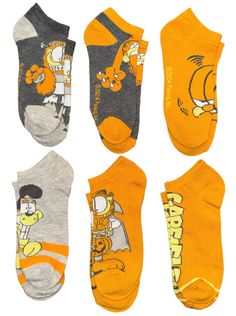 Brand New GARFIELD & ODIE Ladies 6 Pair Of Ankle Socks Shoe Size 5-8, Sock Size 9-11 98% Polyester, 2% Spandex BIOWORLD Brand Garfield Socks, Garfield Odie, Usa Socks, Garfield And Odie, Tea Towel Gift, Disney Dogs, Primitives By Kathy, Star Wars Baby, Crazy Socks