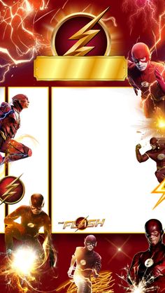 an image of the flash and other superhero characters in front of a white board with lightnings