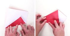 two photos of hands folding an origami piece