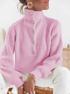 Plain Sweaters, Patchwork Top, Winter Pullover, Button Sweater, Long Sleeve Knit Sweaters, Knit Sweaters, Winter Trends, Women's Sweaters, Winter Sweaters