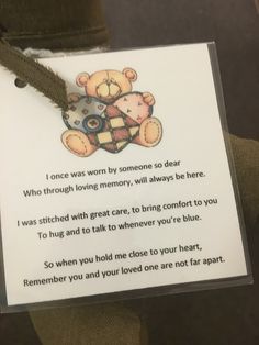 a teddy bear with a poem attached to it