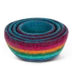 multicolored felt bowl on white background