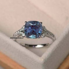 Alexandrite Rings 925 Sterling Silver Color Changing Gemstones Women's Rings Wedding Rings Disney, Rings Disney, Disney Wedding Rings, Cushion Cut Wedding Rings, Blue Gemstone Ring, Blue Gemstone Rings, Ring Cushion, Beautiful Wedding Rings, Alexandrite Ring