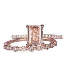 an engagement ring with a pink morganite stone and diamond accents on the band, set in 18k rose gold