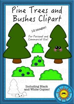 pine trees and bushes clipart for commercial use