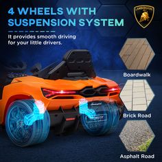 the four wheels with suspension system for your little drivers is shown in this advert