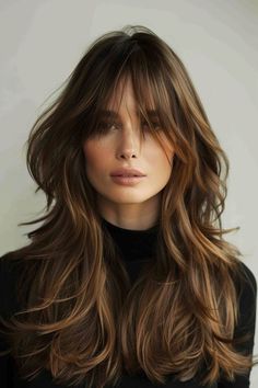 Shag Haircut Big Forehead, Long Hair Cuts 2024 Trends, Long Hair Volume Haircut, Long Hair Long Bangs, Layered Hair With Bangs, Long Hair With Bangs, Messy Hair, Long Layered Hair, Long Wavy Hair