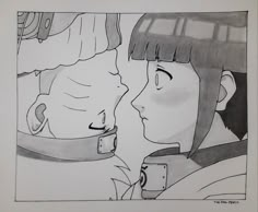 a drawing of two people looking into each other's eyes, one is holding a camera