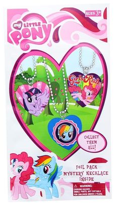 an advertisement for my little pony necklaces in the shape of a heart with two ponies on it