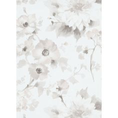 a white and grey floral wallpaper with lots of flowers