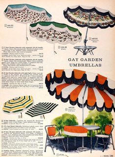 an old advertisement for umbrellas and chairs from the 1950's or early 1960s's