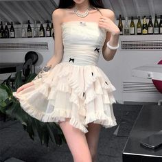 44601281577182|44601281609950|44601281642718 Y2k Mini Dress With Ruffles, Y2k Ruffled Mini Dress For Party, Y2k Mini Dress With Ruffles For Party, Cute Fitted Strapless Dress, Y2k Fitted Ruffle Dress, Y2k Strapless Spring Dress, Y2k Strapless Dress For Spring, Short Corset Dress, Backless Black Dress