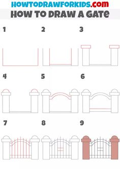 how to draw a gate for kids in easy step by step drawing instructions and worksheet